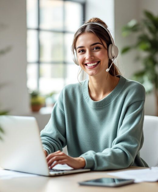 Un membre de l’équipe DFormPro Digital répond, casque sur les oreilles