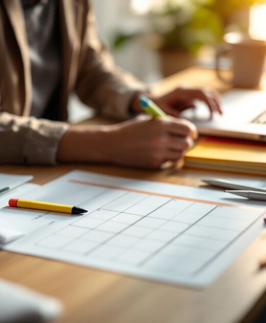 Une responsable annote un planning et des documents réglementaires
